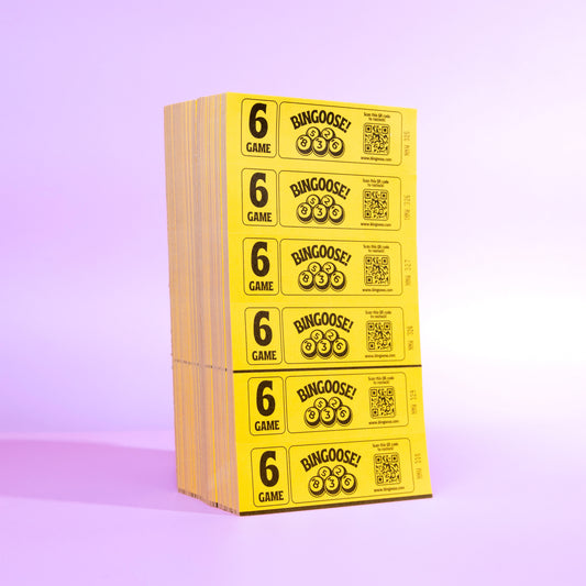 Bingo Books 6 Game Tickets per Sheet & 6 Sheets per Book - 3600 Easy to Read Bingo Cards 1-90 Large Print Numbers - Easy to Tear Perforated Colourful Flyers for Daubers, Pens and Dabbers