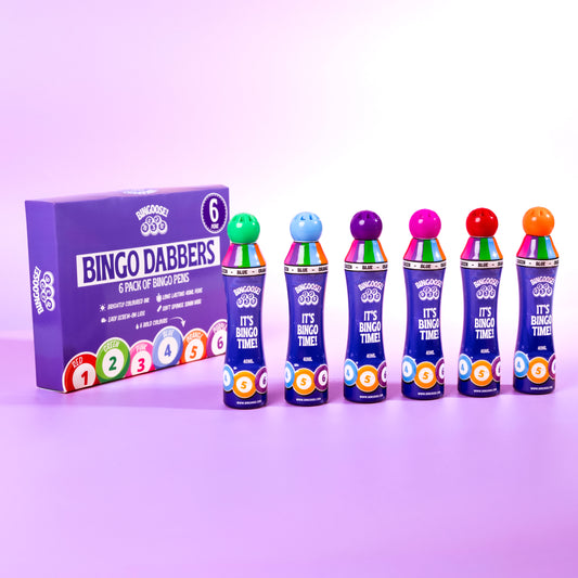 Bingoose Bingo Dabbers Pack of 6 for Dotting Game Books, Tickets, Sheets & Cards - Sponge Tip Jumbo Bingo Pens with Bright Marker Ink - Screw Top, Non Leak Dot Markers - Long-Lasting Daubers for Game Night Fun