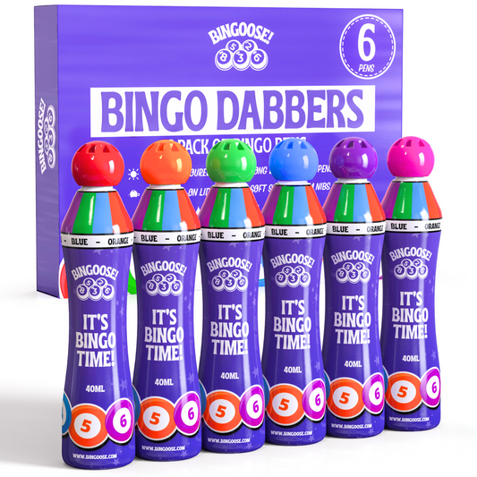 Bingoose Bingo Dabbers Pack of 6 for Dotting Game Books, Tickets, Sheets & Cards - Sponge Tip Jumbo Bingo Pens with Bright Marker Ink - Screw Top, Non Leak Dot Markers - Long-Lasting Daubers for Game Night Fun
