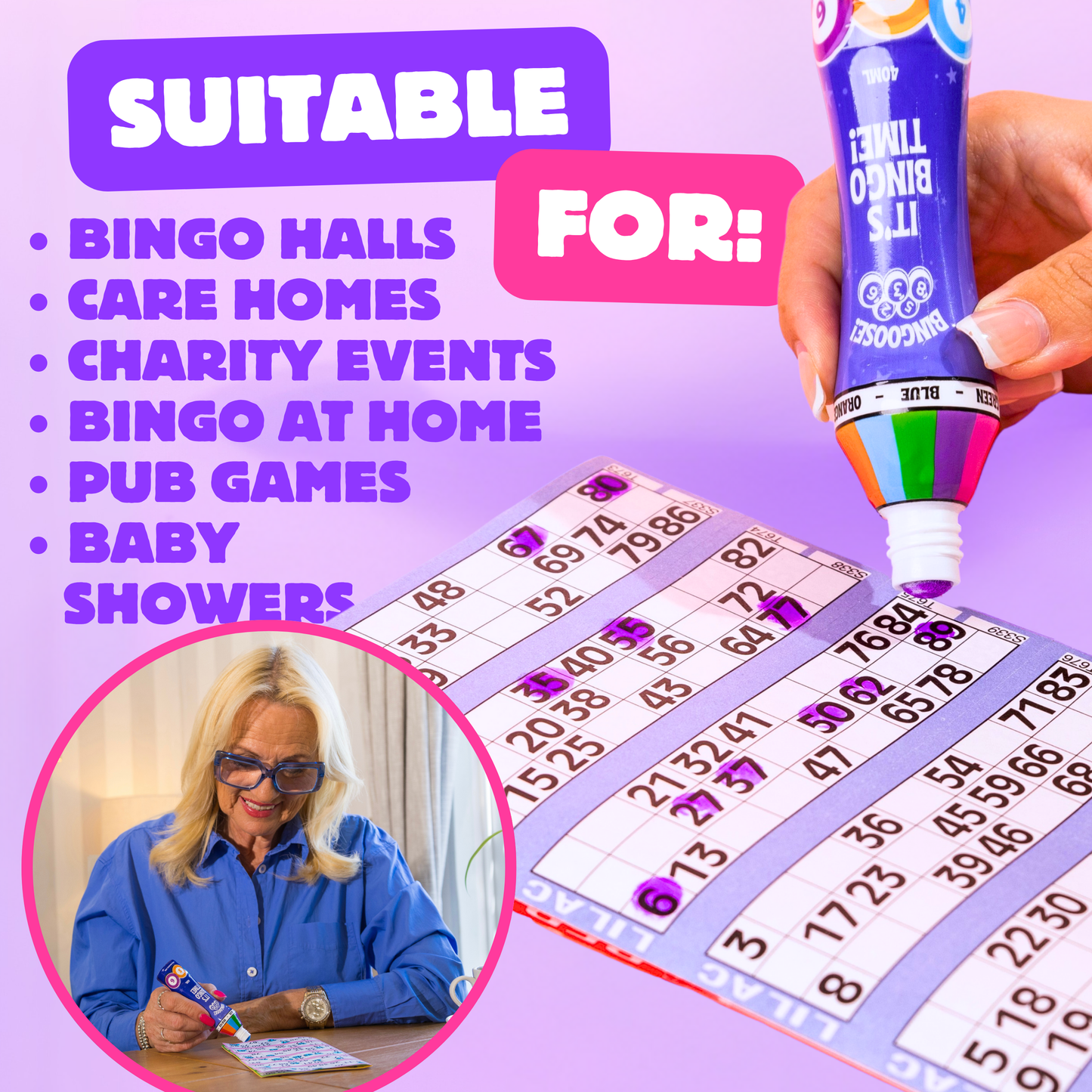 Bingoose Bingo Dabbers Pack of 6 for Dotting Game Books, Tickets, Sheets & Cards - Sponge Tip Jumbo Bingo Pens with Bright Marker Ink - Screw Top, Non Leak Dot Markers - Long-Lasting Daubers for Game Night Fun