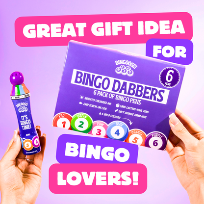 Bingoose Bingo Dabbers Pack of 6 for Dotting Game Books, Tickets, Sheets & Cards - Sponge Tip Jumbo Bingo Pens with Bright Marker Ink - Screw Top, Non Leak Dot Markers - Long-Lasting Daubers for Game Night Fun